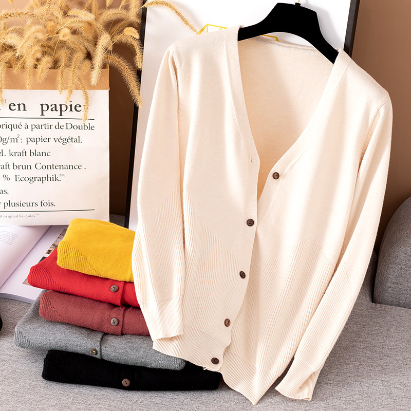 Early autumn coat women's knitted cardigan thin section all-match loose foreign style outer wear solid color shawl cashmere spring sweater women