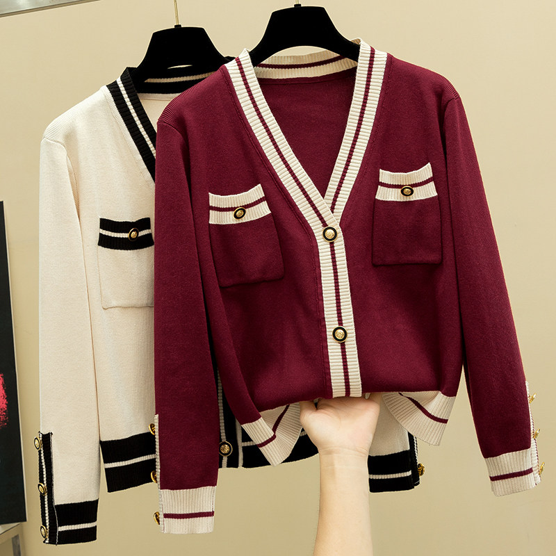 Spring and Autumn knitting sweater coat Ocean gas and small fragrance net red ice filament pocket short outer shawl