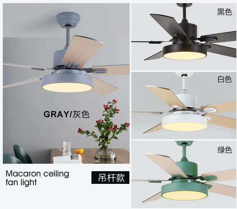 Nordic ceiling fan lamp Dining room household living room ceiling fan lamp Stainless steel simple modern wooden leaf electric fan chandelier
