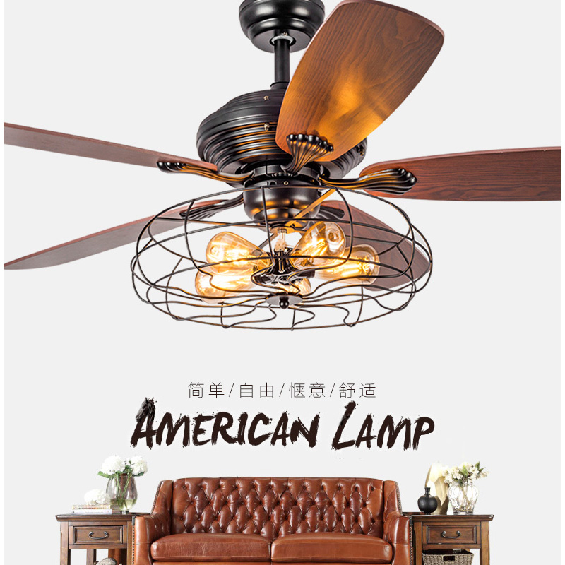 American retro ceiling fan lamp Nordic fan lamp Home dining room Living room Bedroom Industrial Wind With Remote Controlled Chandelia