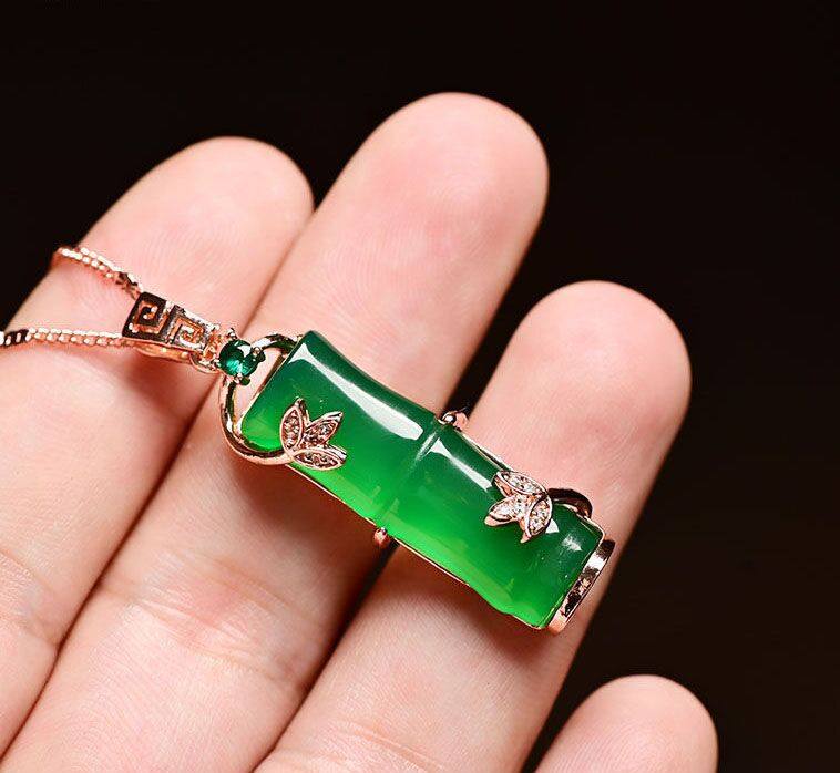 Sterling silver chain jade with step by step jade pendant necklace Female rich Bamboo Hetian Jade jade color pendant Clavicle chain promotion
