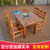 Solid Wood Hotpot Table Rectangular Hotel Fire Pot Shop Dining Table And Chairs Assorted Breakfast Store Large Row Stall Table Carbon Burning Wooden Chair