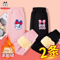 Babu Bean Girl Beats Bottom Pants Winter Plus Suede Thickening Integrated Suede Air Mesh Red Cotton Pants Outside Wearing Children Warm Pants