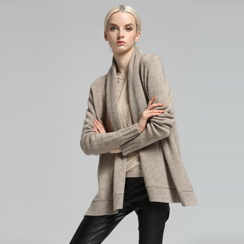 美国高端潮品 大地色系优雅大气羊毛羊绒混纺针织外套开衫