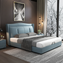 Extremely minimalist modern master bedroom 1 8 m genuine leather art double soft bed Nordic 1 5 small family big wedding storage bed furniture