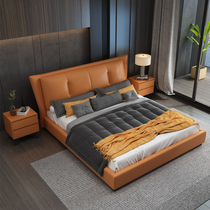 Nordic 1 8 m master bedroom design genuine leather art double soft bed combined pole minimalist about modern 1 5 m big wedding storage bed