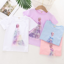 Childrens clothing girl t-shirt summer cotton short sleeve T baby cartoon tops girl Princess Aisha child plays a blouse