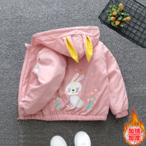 Girl plus coat in autumn and winter wear baby hood coat thickening winter childrens cotton charger clothes warm in winter