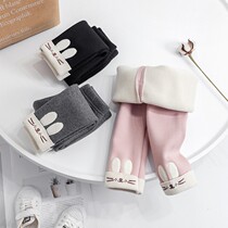 Girls pure cotton bottle winter plus fluff children wear pants and thicken baby warm cotton pants