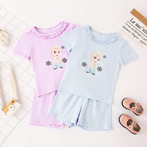 Girls pajamas pure cotton children summer snow-sleeved childrens clothing girls baby in the big boys home suit thin