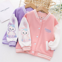 Girl Spring and Autumn Costume Ocean Children Follow Rabbit Baseball Clothes Sweater Pink Top