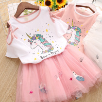 Childrens T-shirt Summer suit girl cartoon short sleeves t unicorn big boy Pongbo yarn dress