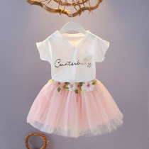 Childrens dress girl summer dress dress pure cotton coat short sleeve suit girl princess poppy skirt