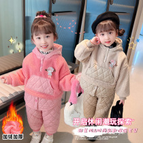 Girls Cotton Suite Winter Heating Cotton Lamb Fleet Winter Clothing for Middle and Child Baby Cotton