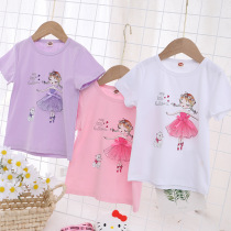 Girls Short Sleeve T-shirt Pure Cotton Summer Small Sleeve Girl Young Childrens Summer Clothing