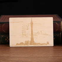 Tintin wooden original hand-painted Canton Tower postcard Guangzhou hand-painted postcrossing wooden postcard