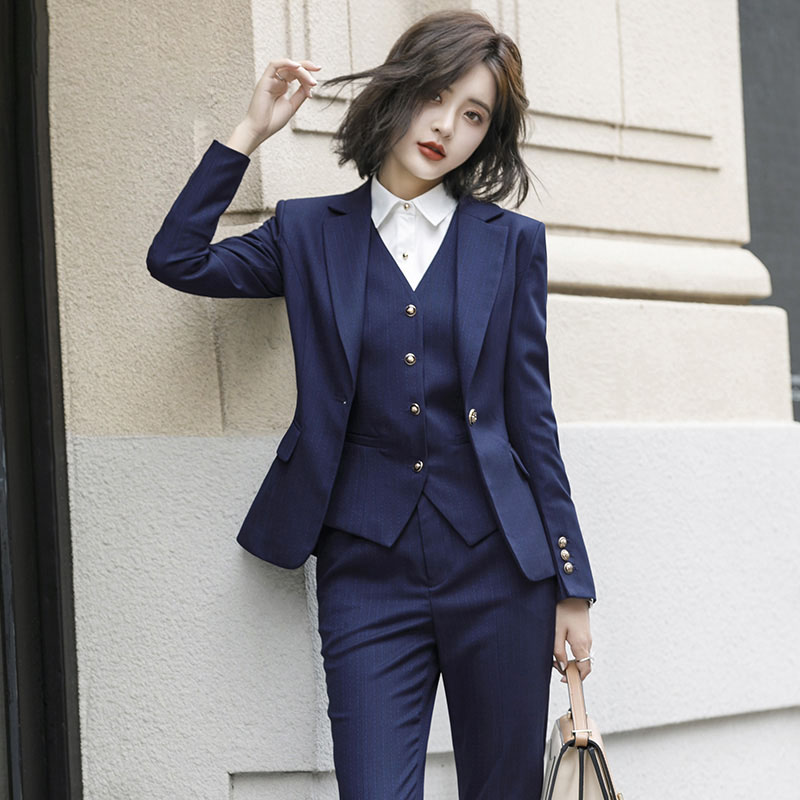 High-end professional suit spring and autumn hotels Business work suit Sushi style goddess stripes to work dress