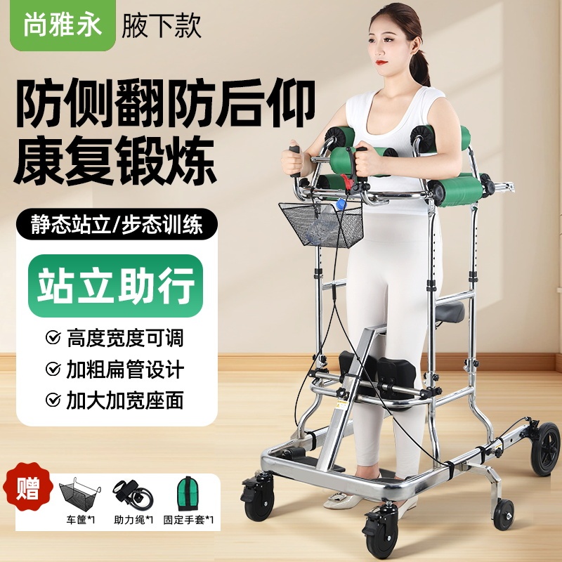 Rehabilitation Walker for the Elderly, Stroke Hemiplegia Lower Limb Auxiliary Training Standing Frame, Walking Aid, Hand Push Anti-Fall