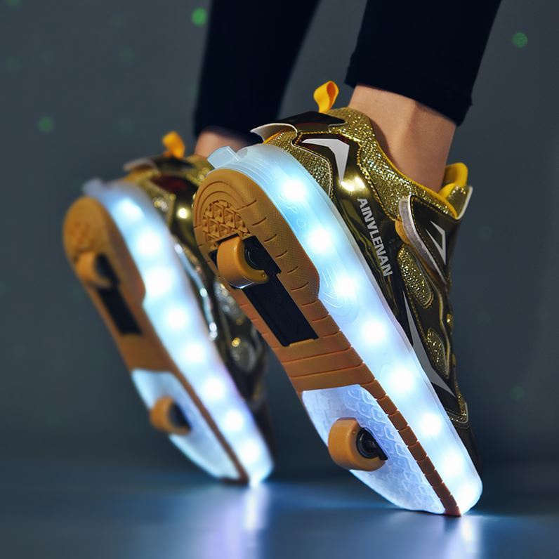 Net red roller skates can walk children girls shoes with wheels adult two-wheeled students two-wheeled runaway shoelace lights