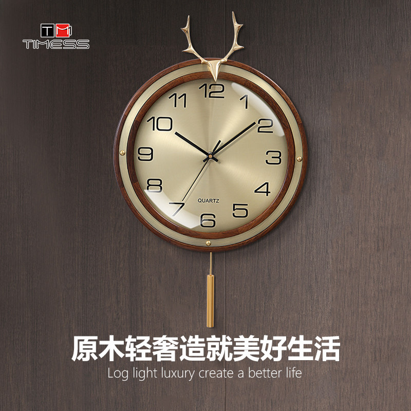 TIMESS atmospheric radio clock wall clock living room home fashion creative mute light luxury deer head pure copper wall hanging watch