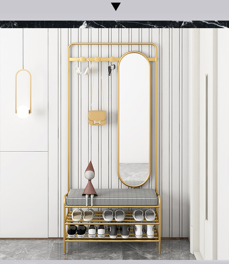 Nordic entry door home shoe changing stool hanger mirror integrated light luxury simple door porch multi-functional shoe rack