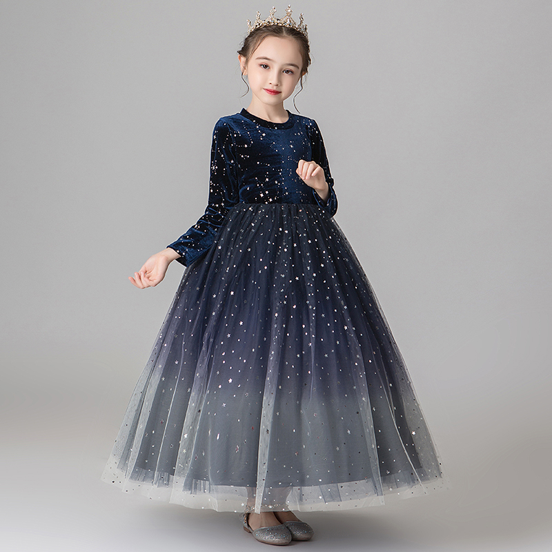 Girls Spring Western Style Dress 2022 New Spring and Autumn Long-sleeved Children's Puffy Yarn Princess Dress Little Girl Winter Dress