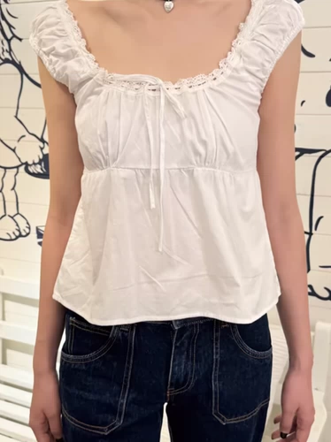 Brandy Girl Bm Otaku Белая кружевная блузка с короткими рукавами в одном стиле, летний сладкий и пряный облегающий кружевной топ, летний