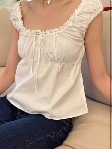 Brandy Girl Bm Otaku Белая кружевная блузка с короткими рукавами в одном стиле, летний сладкий и пряный облегающий кружевной топ, летний