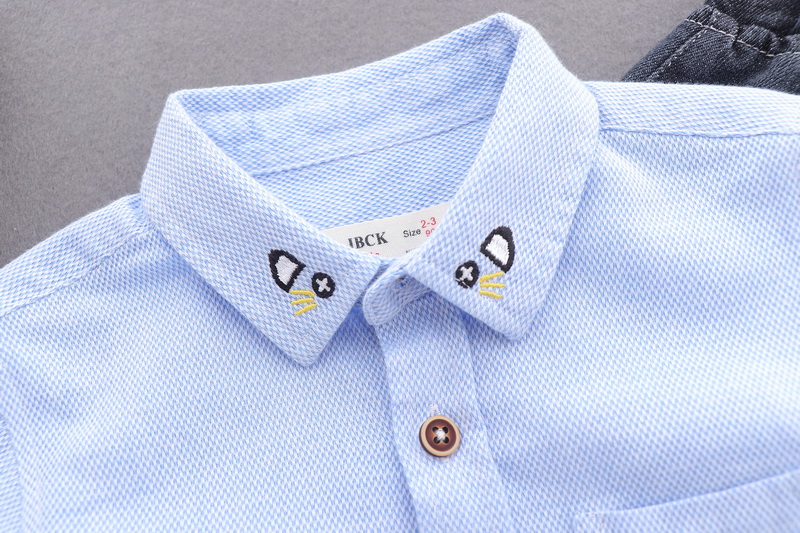 Áo sơ mi nam cotton 18 mùa xuân và mùa thu trẻ em mặc cho trẻ em cotton dài tay áo sơ mi hoạt hình áo sơ mi giản dị áo bé trai