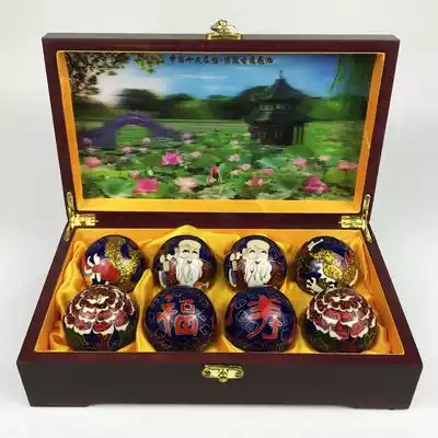Conn Baoding iron ball cloisonne Fushou birthday star dragon and phoenix peony set boutique wooden box to give elders leadership gifts