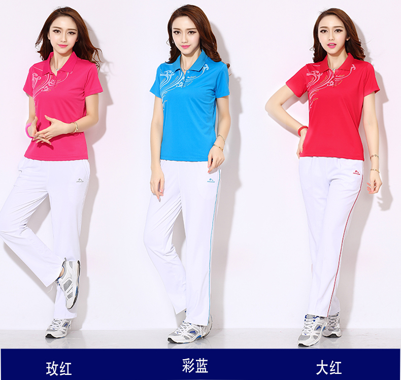 Mùa hè mới Jinguan thể thao nhảy vuông Jiamusi thể thao phù hợp với nữ ngắn tay T-Shirt POLO nhóm áo sơ mi quần áo 1áo polo nữ trắng