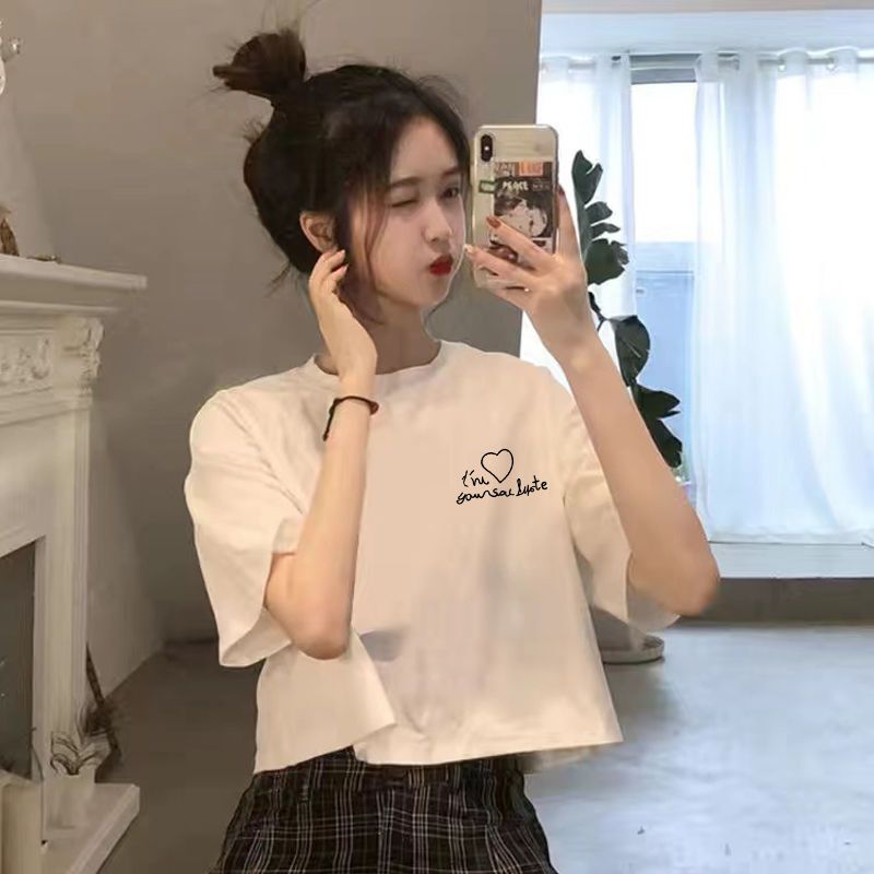 Short-Sleeved T-Shirt for Women 2026 New Summer White Cartoon Print Loose Top for Junior High School Students and Small People