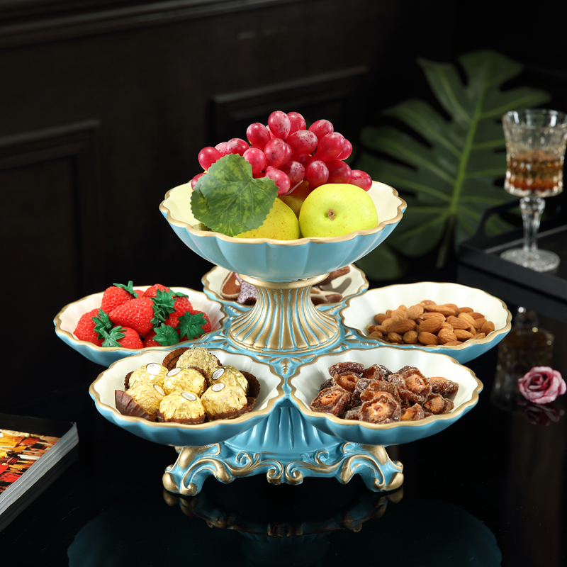 European-style rotating double-layer fruit plate American creative fruit plate dried fruit plate living room coffee table home decoration luxury fruit bowl