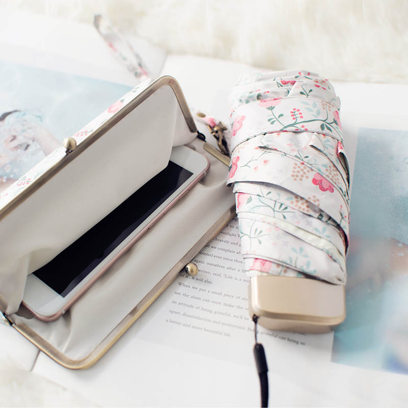 German small and clear new umbrella Mori family retro broken flowers 5-fold beach umbrella sunscreen anti-UV sunshade umbrella female