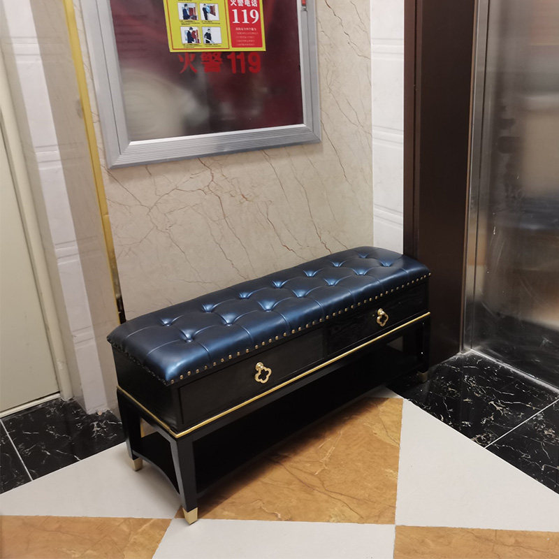 New Chinese-style light luxury shoe stool solid wood leather shoe cabinet American-style home door wearing shoe stool simple home shoe rack stool