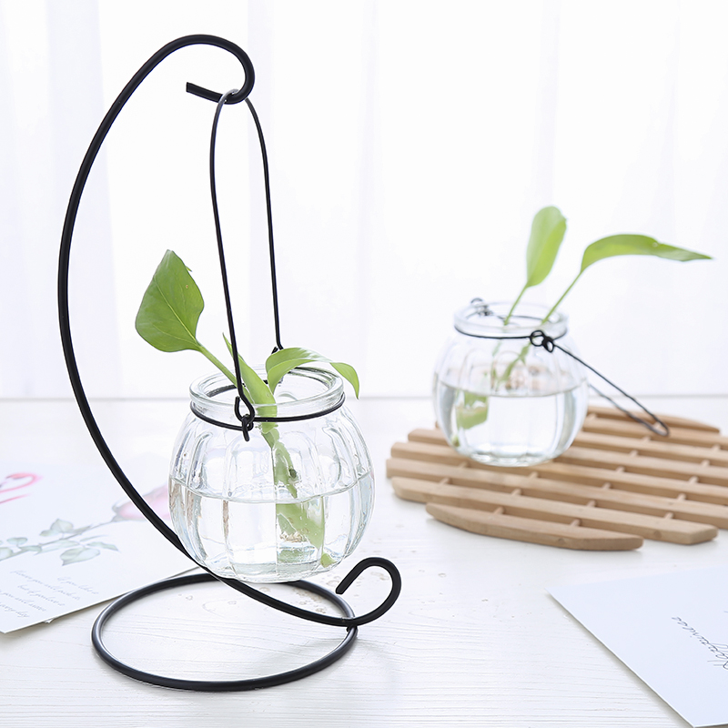 Châu Âu rèn sắt thủy canh màu xanh lá cây thủy tinh chậu hoa bình hoa cây xanh cảnh quan treo chai máy tính để bàn trang trí nhỏ - Vase / Bồn hoa & Kệ chậu nhựa trắng