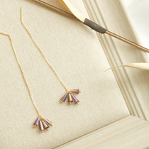 Flower Accommodation Brief Lukewarm Wind s925 Pure Silver Magic Color Ear Line Earrings Asymmetrical Anti-Allergy Temperament Personality 100 lap