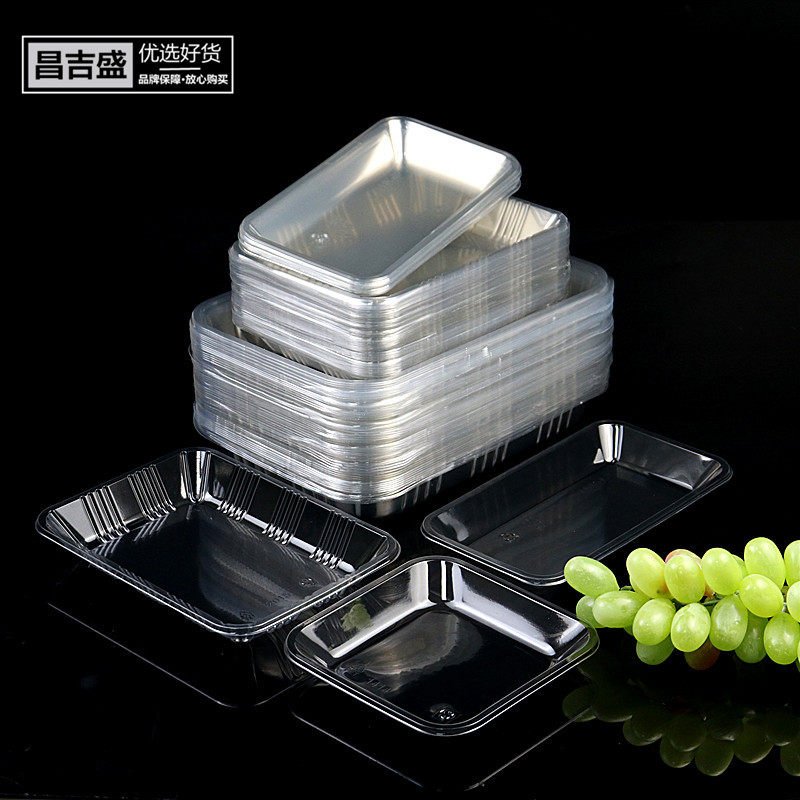 Disposable fresh tray Flat bottom plastic thickened fruit box Rectangular box Seafood food tray