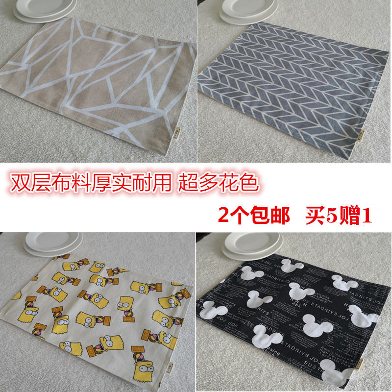 Brief Grid Double Layer Cloth Art Thickened Cotton Linen Dining Mat Children Student Napkins Thermal Insulation Mat Dish Cushion Bowl Mat
