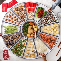 Seafood restaurant large porcelain plate 60cm 80cm grid plate hot pot large coffee plate Jingdezhen large grilled fish white plate