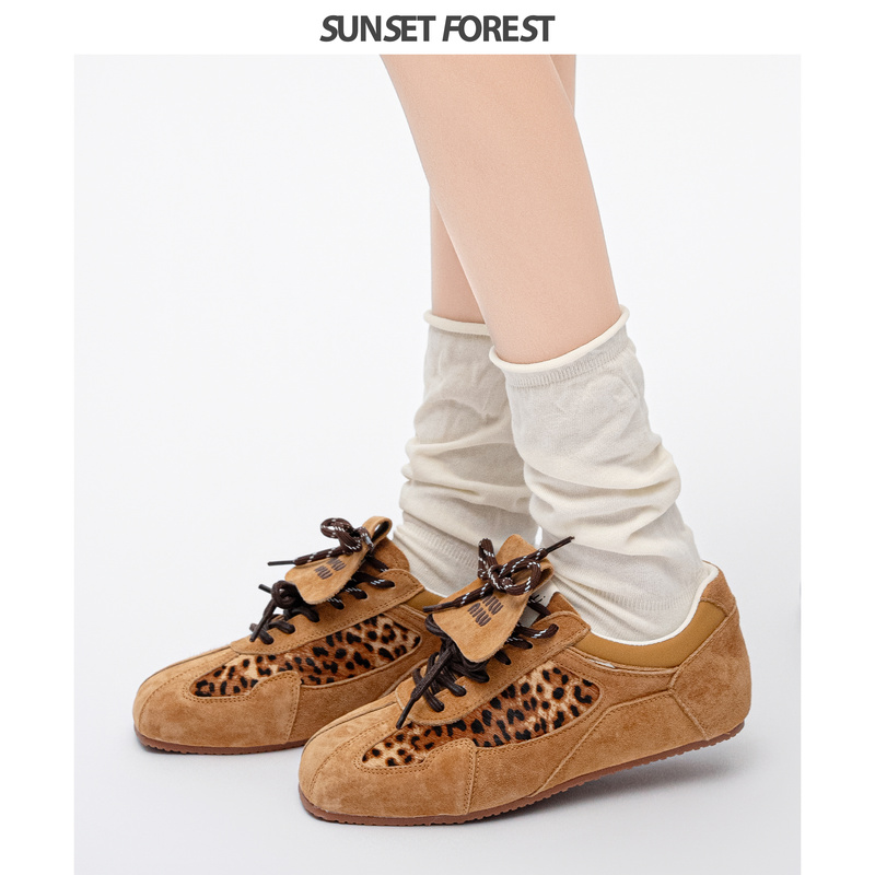 Sunset Forest Leopard Print German Training Shoes Women's Retro Sneakers Casual Versatile Genuine Leather Forrest Gump Shoes Single 2026 Spring New Model