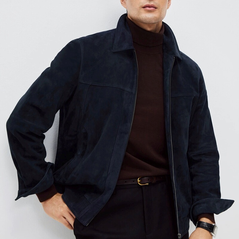 26 New Models of South African Imported Mixed Goat Leather Suede Men's Haining Genuine Leather Jacket with Turn-Down Collar Business Coat