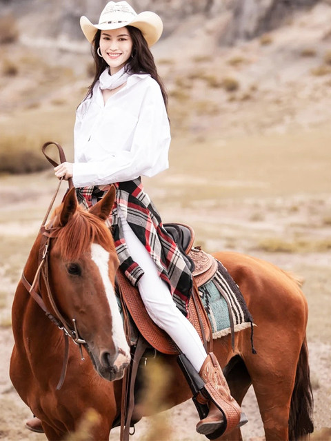 Genuine leather western denim boots embroidered knight boots Chelsea Martin boots mid-tube Maillard boots women's new summer