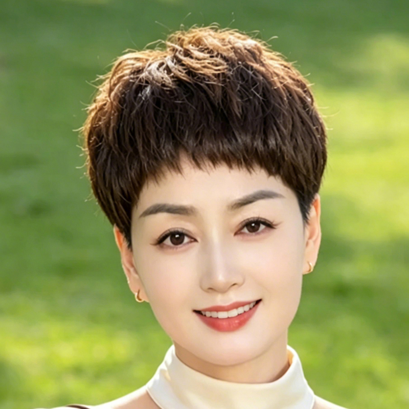 Short Hair Wig Full Head Cover for Women, Middle-Aged and Elderly Mothers, Real Hair, Lightweight, Hand-Woven, High-End Wig Set Short Hair Wig Full Head Cover for Women, Middle-Aged and Elderly Mothers, Real Hair, Lightweight, Hand-Woven, High-End Wig Set