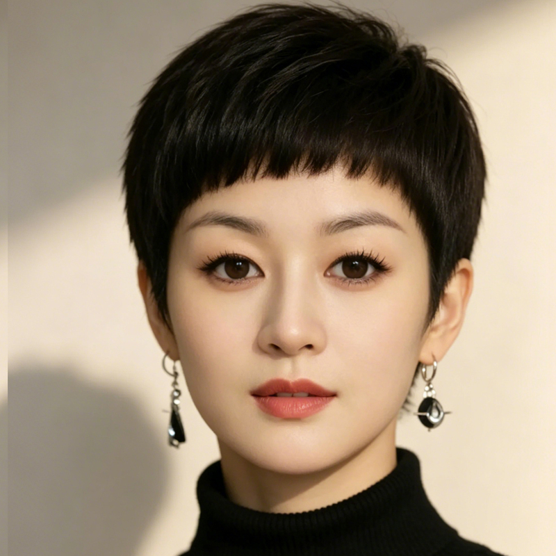 Short Hair Wig Full Head Cover for Women, Real Hair, Specifically for Bald Heads, Suitable for Middle-Aged and Elderly Mothers, Fashionable, Lightweight, Breathable, for Daily Use