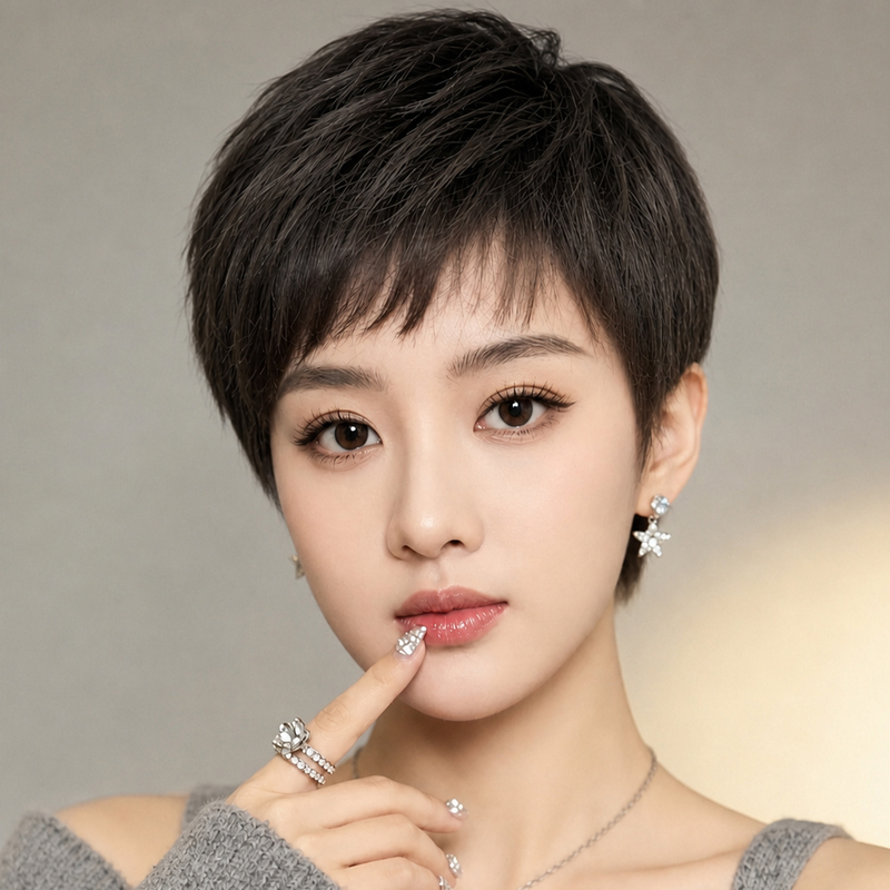 Short Hair Wig, Full Head Cover, Real Human Hair, Daily Use, Middle-Aged and Elderly Women's Style, Covers Gray Hair, Breathable, High-End Hand-Woven Style Short Hair Wig, Full Head Cover, Real Human Hair, Daily Use, Middle-Aged and Elderly Women's Style, Covers Gray Hair, Breathable, High-End Hand-Woven Style