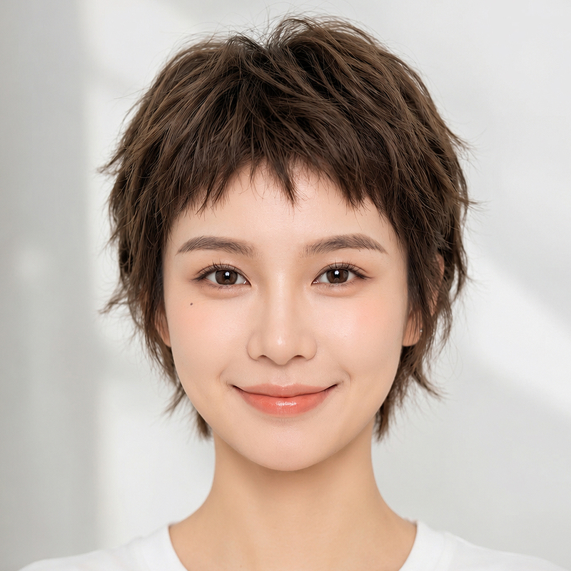 Full Head Wig for Women, Real Human Hair Texture, Curly Hair, Fashionable and Elegant, Short Hair, Everyday Use, Age-Reducing, High-End Hand-Woven, Breathable