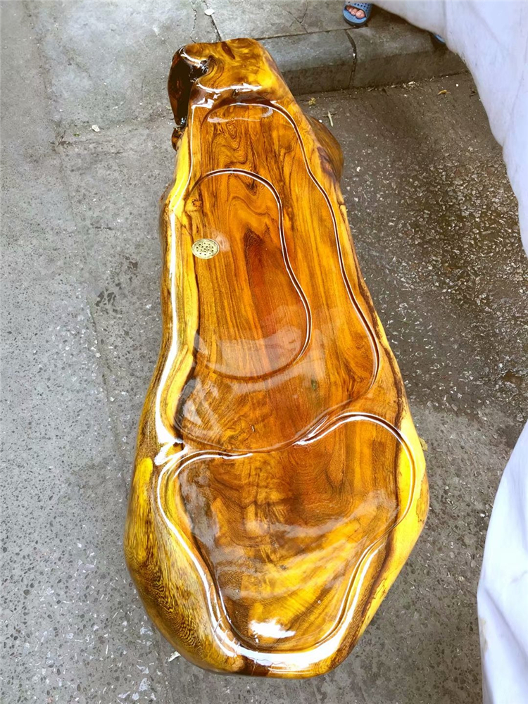 Cây gây sốc khắc rễ bàn trà vàng lụa Nanmu vàng men gỗ bàn cà phê bàn ​​trà cánh gà gỗ khúc gỗ Kung Fu bàn trà - Các món ăn khao khát gốc bàn ghế gốc cây