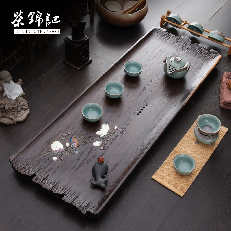 Tea Brocade Tea Tray Solid Wood Household Brief Black Sandalwood Tea Set Nursery Tray Suit Whole Natural Wood Tea Table Log