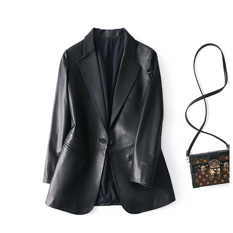 Sheepskin Suit for Women, New Spring and Autumn Style, Slim Fit, Long-Sleeved, Single-Button, Haining Genuine Leather Jacket, Leather Top Sheepskin Suit for Women, New Spring and Autumn Style, Slim Fit, Long-Sleeved, Single-Button, Haining Genuine Leather Jacket, Leather Top